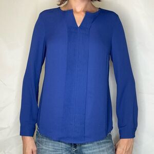 Talbots Women's Notched Long Sleeve Pullover Blouse Bright Royal Blue S SM Small